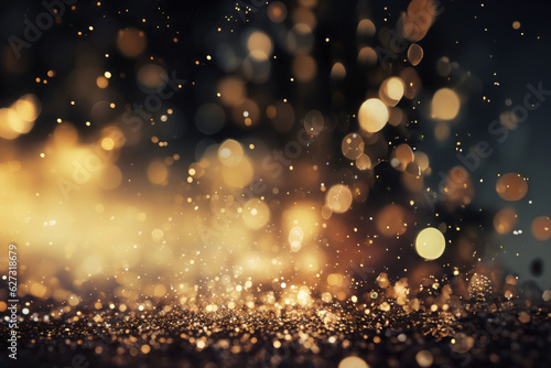Magical Bokeh Background in Christmas Colors, Luxurious Black and Gold Bokeh Design
