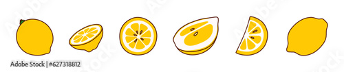 Set of hand-drawn lemons on a transparent background. Isolated vector illustration of juicy fruit