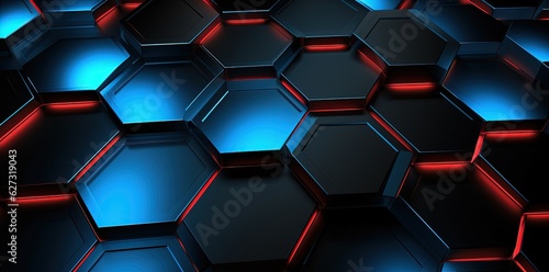 Hexagonal background with neon light, game wallpaper for setup. Generative AI