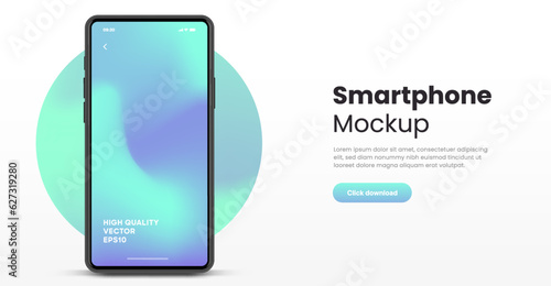 3D realistic high quality smartphone mockup with isolated background. Smart phone mockup collection. Device front view. 3D mobile phone with shadow on white background.