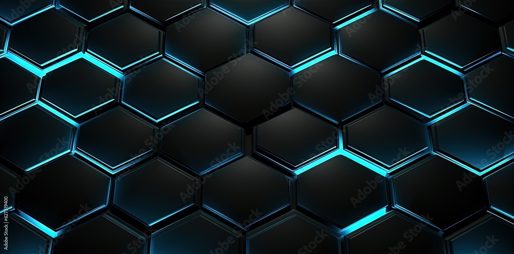 Fototapeta premium Hexagonal background with neon light, game wallpaper for setup. Generative AI