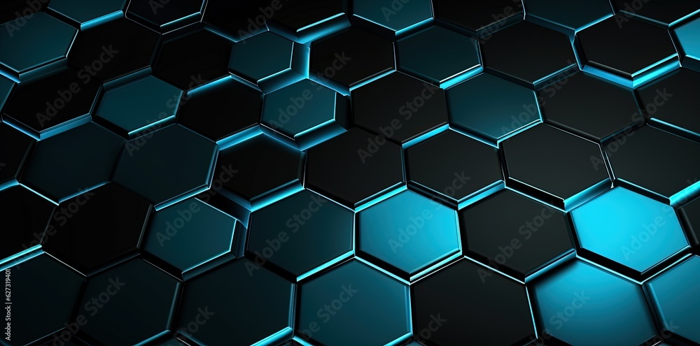 Hexagonal background with neon light, game wallpaper for setup. Generative AI Hexagonal background with neon light, game wallpaper for setup. Generative AI