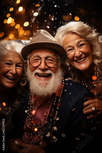 Portrait group of senior old people man woman celebrate happy smile