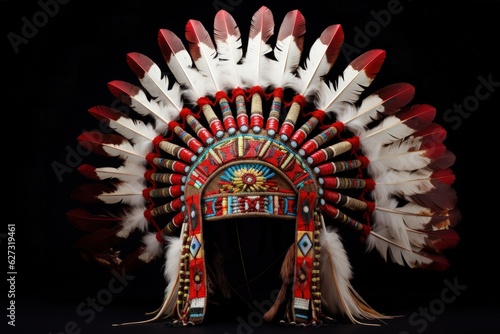 Indian headdress on black background, Indian culture concept. Generative AI