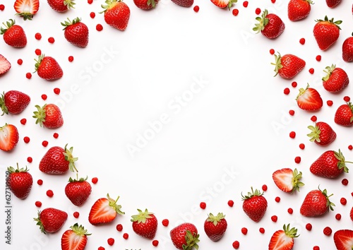 Strawberries scattered on white background. Generative AI
