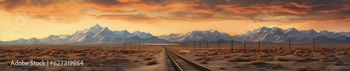 Wild west landscape with locomotive rails. Generative AI