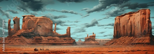 Wild west scene with canyons, beautiful historic landscape. Generative AI photo