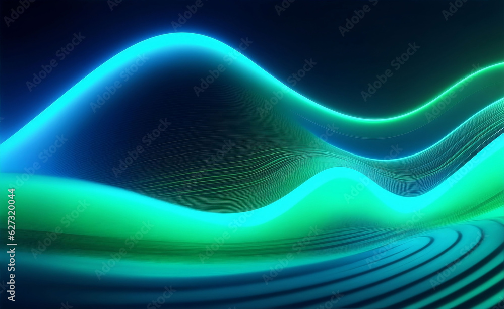 Green blue Neon digital internet wave, Generative AI Illustration. Green blue Neon digital internet wave, Generative AI Illustration.