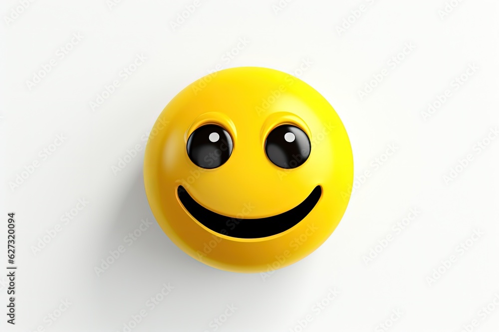 Yellow circular smiling face, emoji style, white background. Generative AI