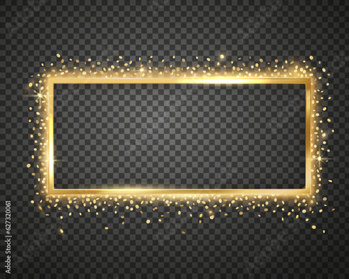 Golden glossy festive Rectangle frame. Realistic vector illustration. Design Element