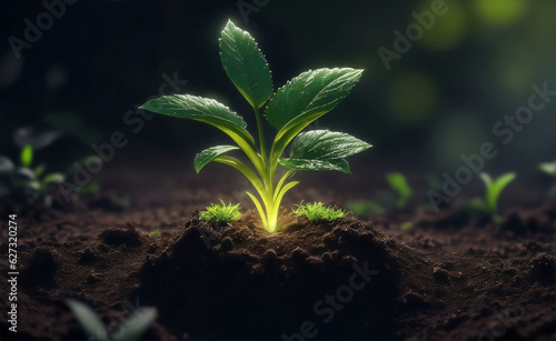 Little green plant growing on a soil  Generative AI Illustration.