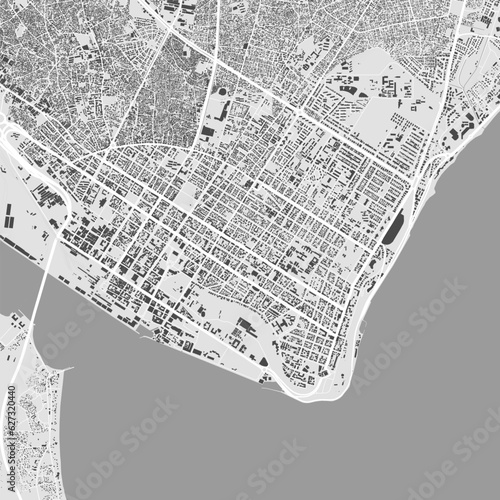 Urban city map of Maputo, Mozambique. Vector poster. Black grayscale black and white color. Road map image with roads, metropolitan city area view.
