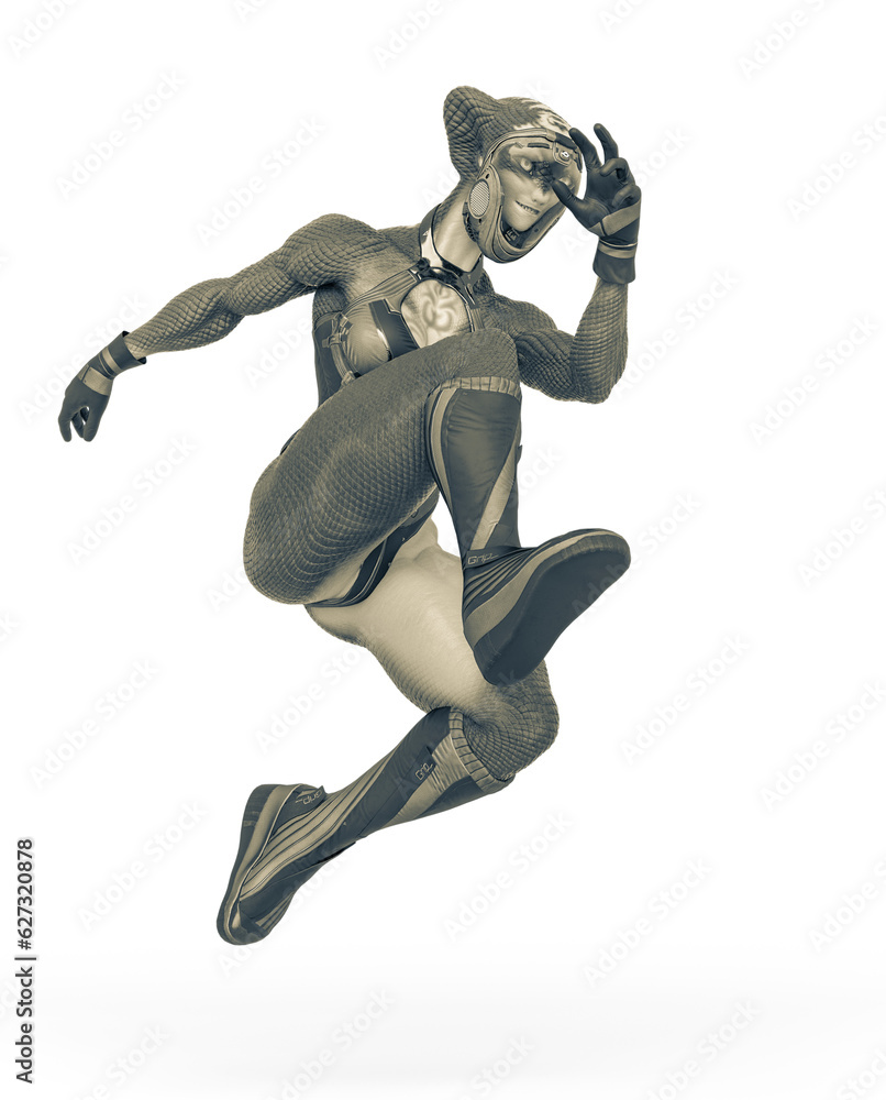 aquatic alien girl is jumping in action on outfit aquatic alien girl is jumping in action on outfit