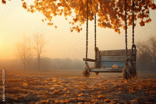 Wallpaper Mural Empty Swing in Autumn: Symbol of Loss and Melancholy - AI Generated