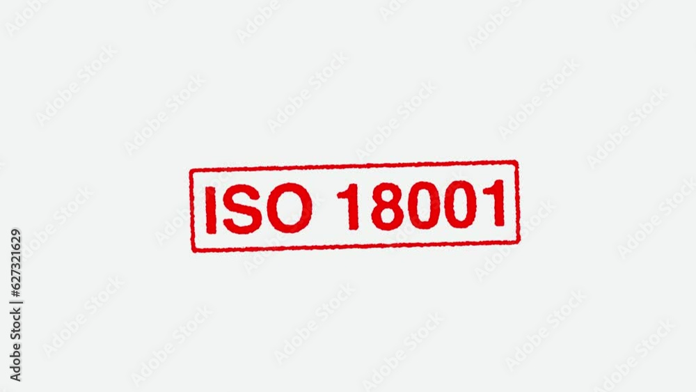Close Up Real Hand Stamping ISO 18001 Stamp on White Background Close Up Real Hand Stamping ISO 18001 Stamp on White Background