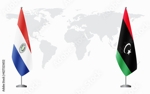 Paraguay and Libya flags for official meeting