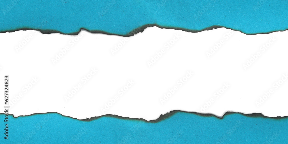 Fototapeta premium blue burn paper frame for text message on transparent background
