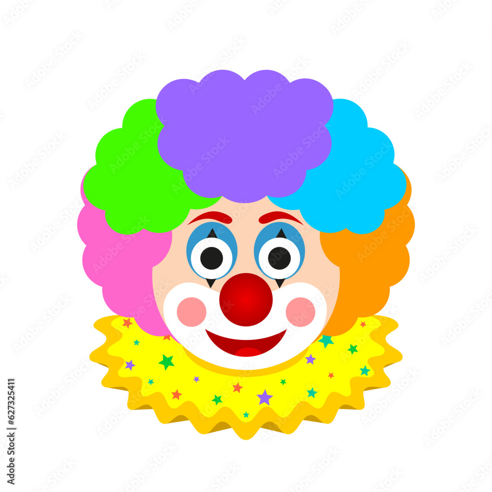 Obraz premium Colorful drawing of fun smiling clown with multicolored wig.
