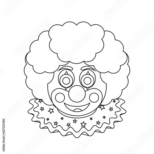 Smiling clown with funny wig coloring page.