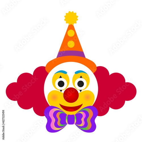 Colorful drawing of fun smiling clown in funny hat.