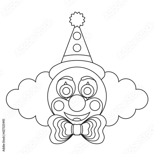 Smiling clown with fun hat coloring page.
