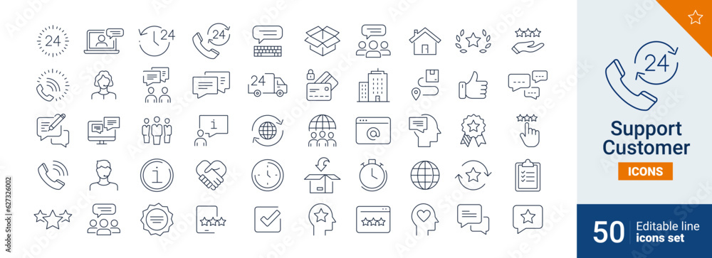 Support and customer icons Pixel perfect. service, installation, tools, control, social, assistant, ...