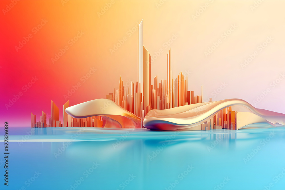 conceptual image of modern city , futuristic city illuminated with vibrant colors. Generative AI