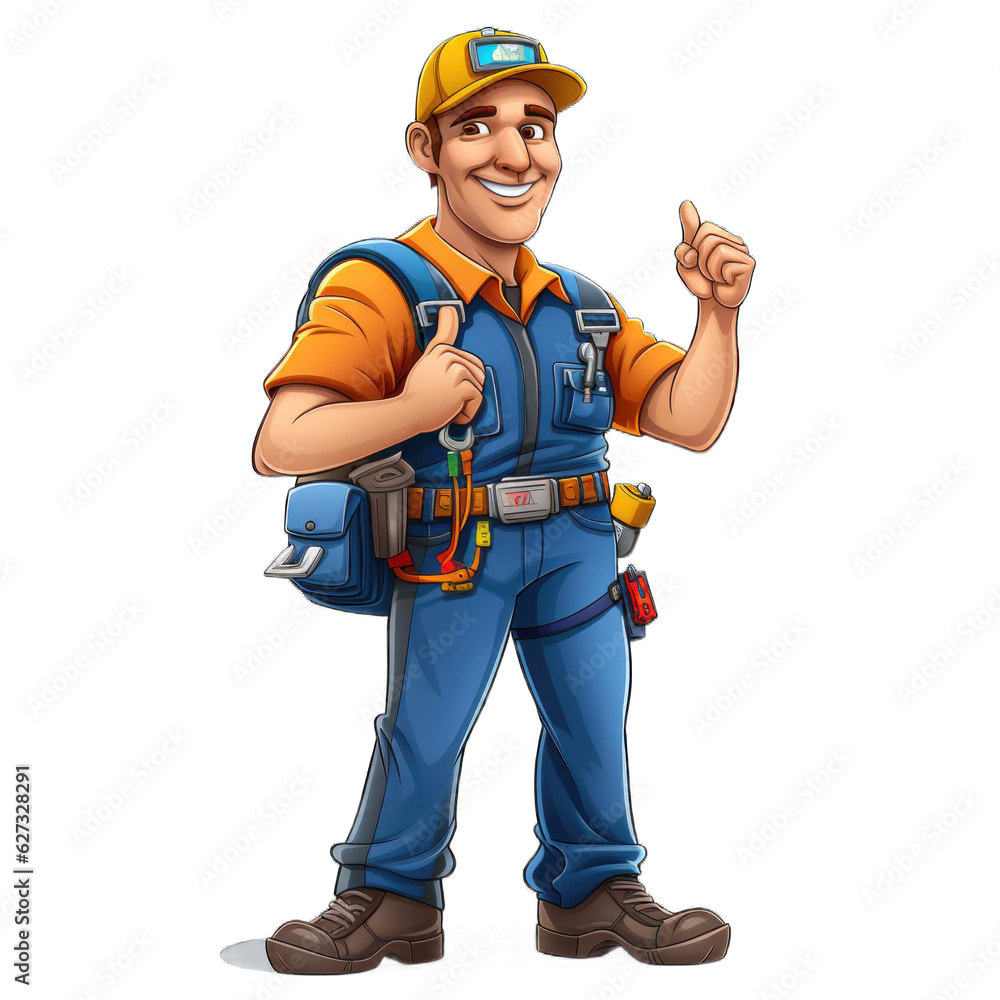 Electrician cartoon character isolated on transparent background. Generative AI Electrician cartoon character isolated on transparent background. Generative AI