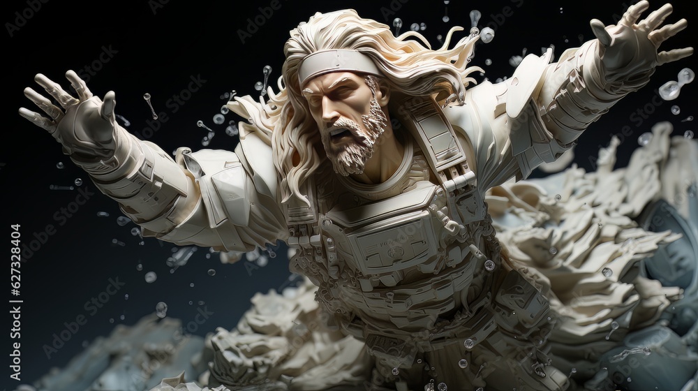 Robot jesus christ toy miniature made with generative AI Stock