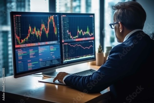 Crypto trader broker stock exchange market investor analyzing trading charts. Generative AI.