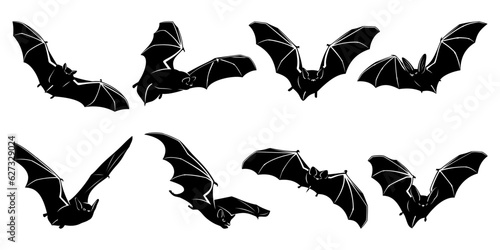 Bats Silhouettes Set. Isolated stencil vector cliparts.