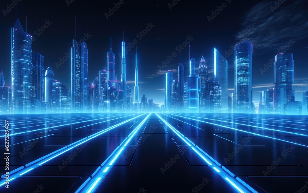 Modern technology city background in the form of blue lights. Modern technology city background in the form of blue lights.