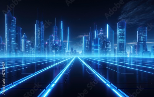 Modern technology city background in the form of blue lights.