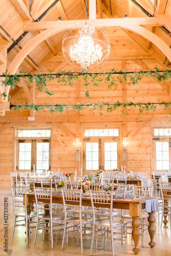 Wedding venue interior with rustic theme