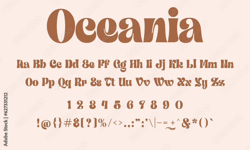 Oceania - Mesmerizing Typeface With Graceful Curves and Enchanting Letterforms | Typography typeface uppercase lowercase and numbers incuded. Vector illustration.