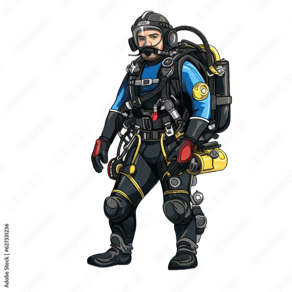 Scuba Diver Instructor cartoon character isolated on transparent background. Generative AI