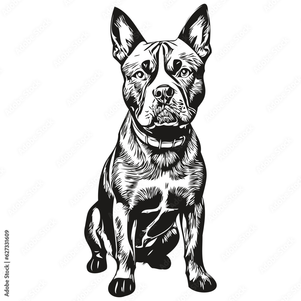 Fototapeta premium American Staffordshire Terrier dog isolated drawing on white background, head pet line illustration realistic breed pet