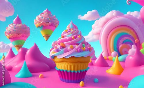 Colorful Candyland Background  Generative AI Illustration.