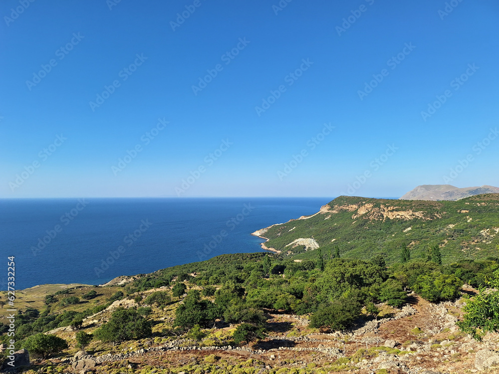 Gokceada (Imbros) coastline seashore view. Tepeköy village, Çınaraltı-Pinarbasi location, Aegean Turkey