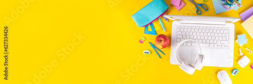 Murais de parede Back to school, online education high-colored bright yellow background