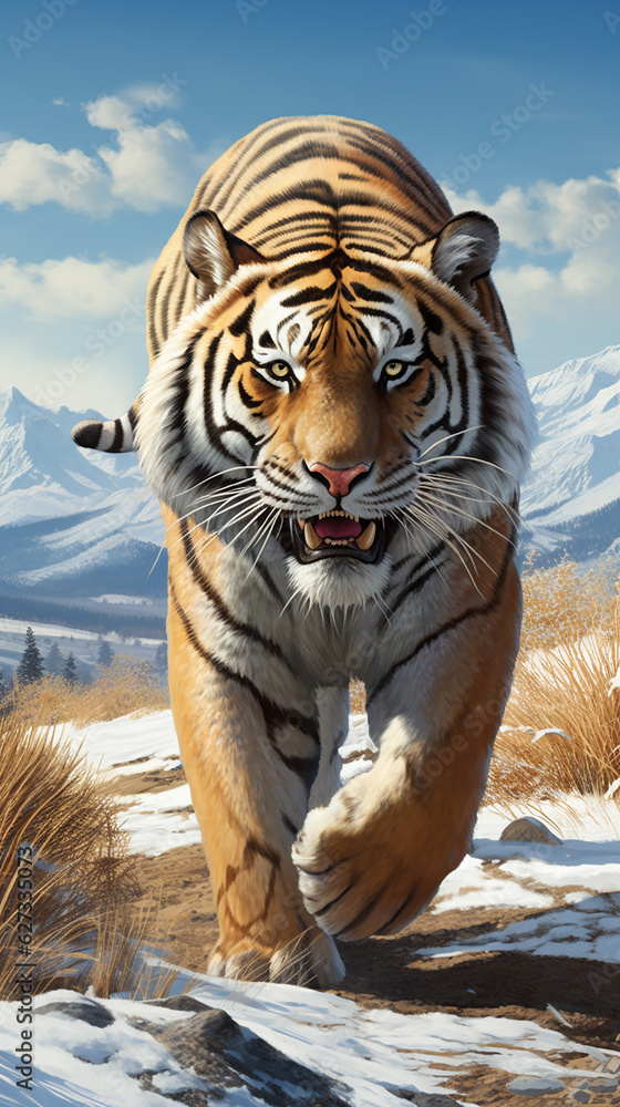 Obraz premium Tigre siberiano na estepe