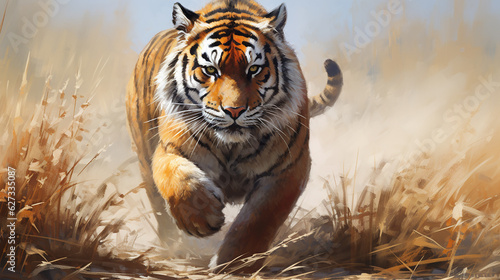 Tigre siberiano na estepe