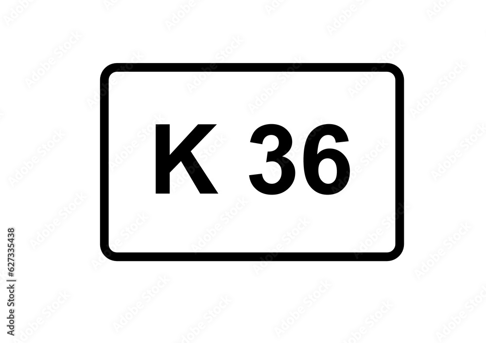 Illustration eines Kreisstraßenschildes der K 36 in Deutschland Illustration eines Kreisstraßenschildes der K 36 in Deutschland