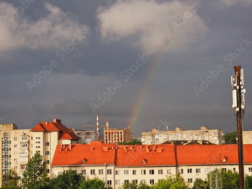 Rainbow over the city. rainbow in the sky