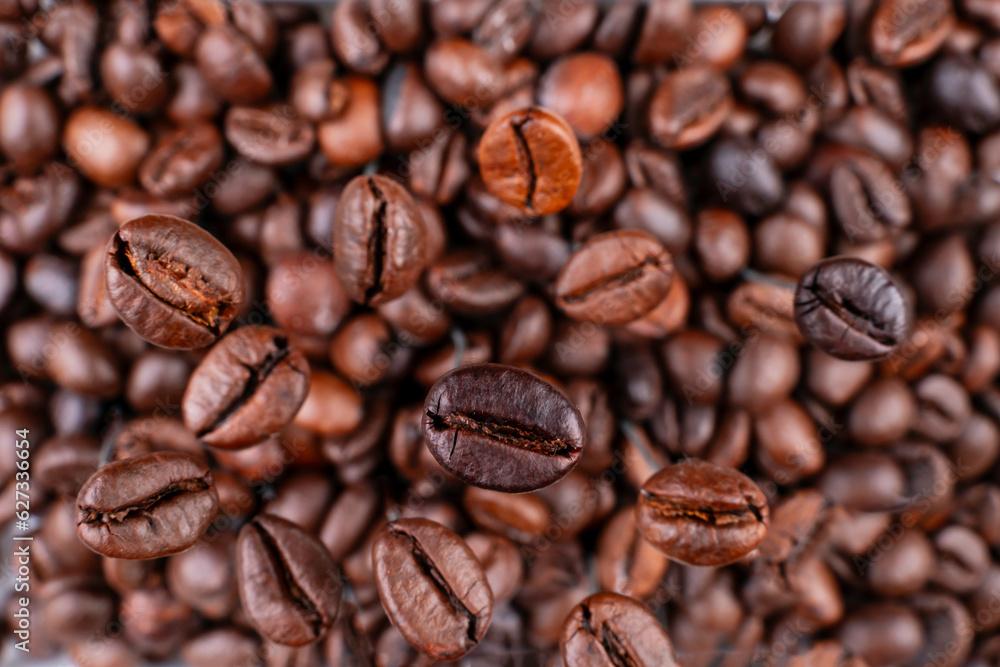 Brown Roasted Coffee Beans Closeup On, selective focus, soft focus. Brown Roasted Coffee Beans Closeup On, selective focus, soft focus.