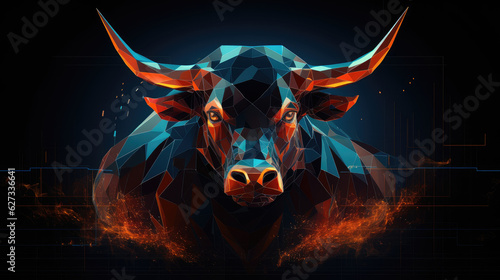 Bull Run Blue and Orange Digital Wallpaper  stock market and stock exchange - Generative Ai