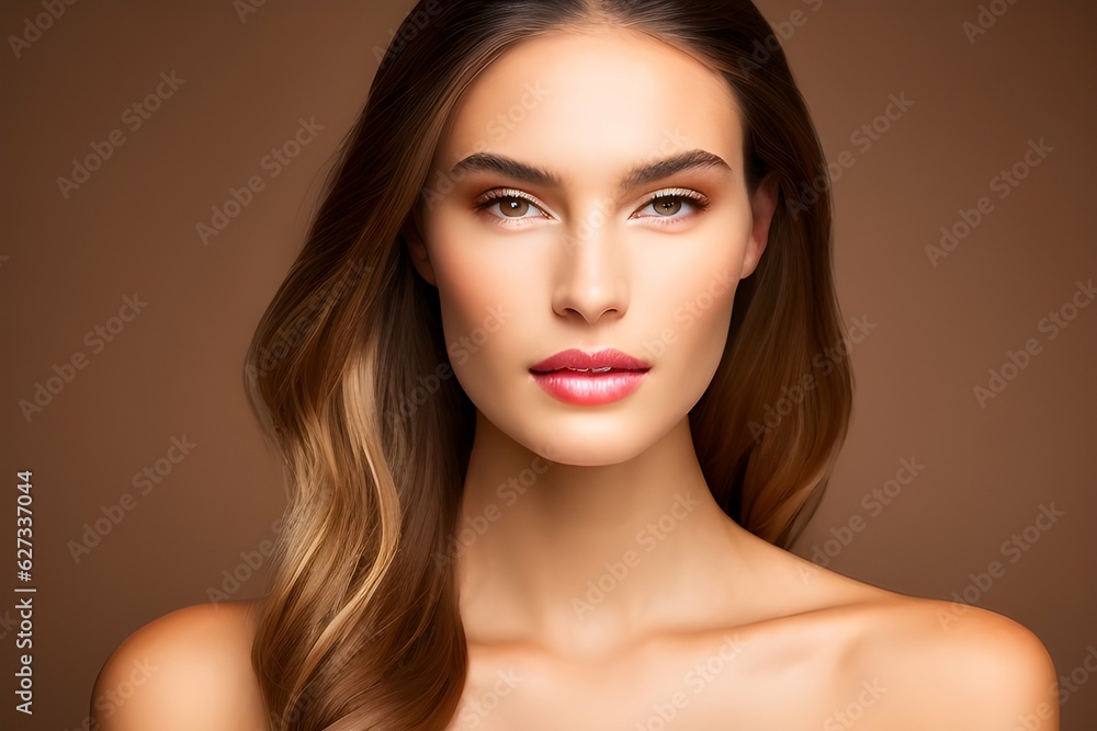 Portrait of a beauty woman with long hair. Cosmetics. Beauty model. AI generative art Portrait of a beauty woman with long hair. Cosmetics. Beauty model. AI generative art