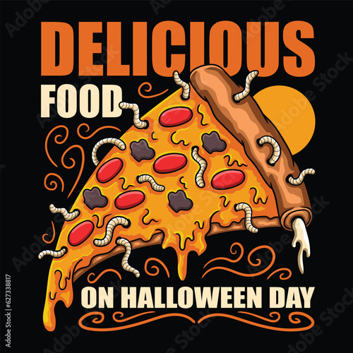 Pizza maggots halloween day vector illustration for your company or brand