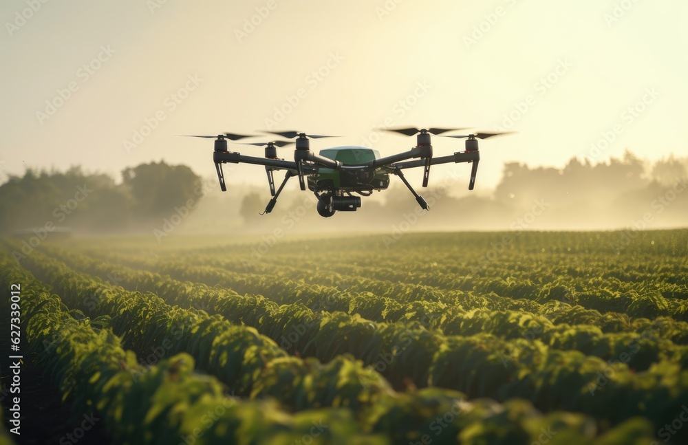 Smart farm drone flying spray Modern technologies in agriculture. industrial drone flies over green field and sprays useful pesticides to increase productivity destroys harmful insects. Smart farm drone flying spray Modern technologies in agriculture. industrial drone flies over green field and sprays useful pesticides to increase productivity destroys harmful insects.