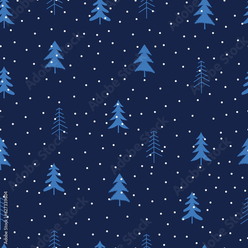 Christmas tree seamless pattern. Xmas trees and polka dots whimsical arrangements. Holly jolly Christmassy texture background